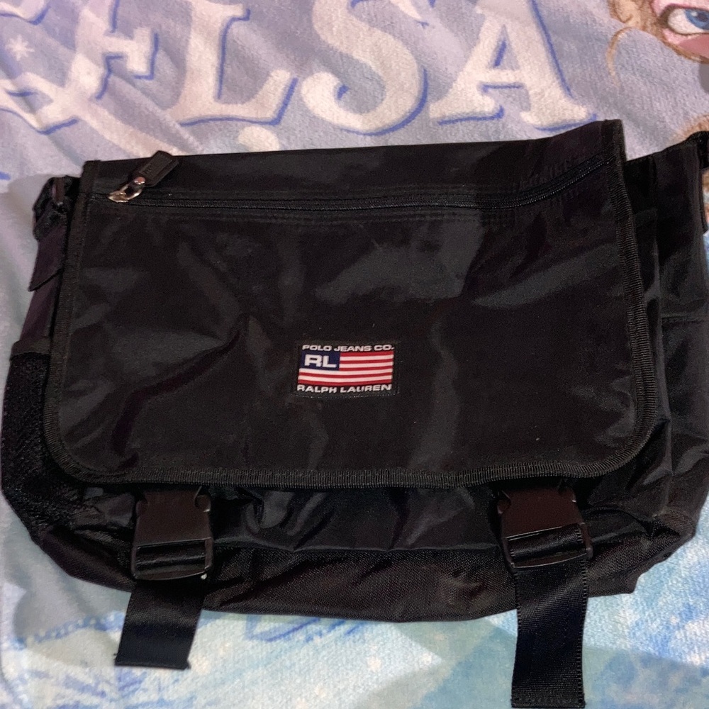 Ralph Lauren Black Messenger Bag with Logo
